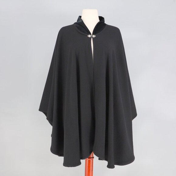 SMITHSONIAN INSTITUTION Wool Blend Cape Coat Velvet Collar Black Italian OS - Picture 1 of 8